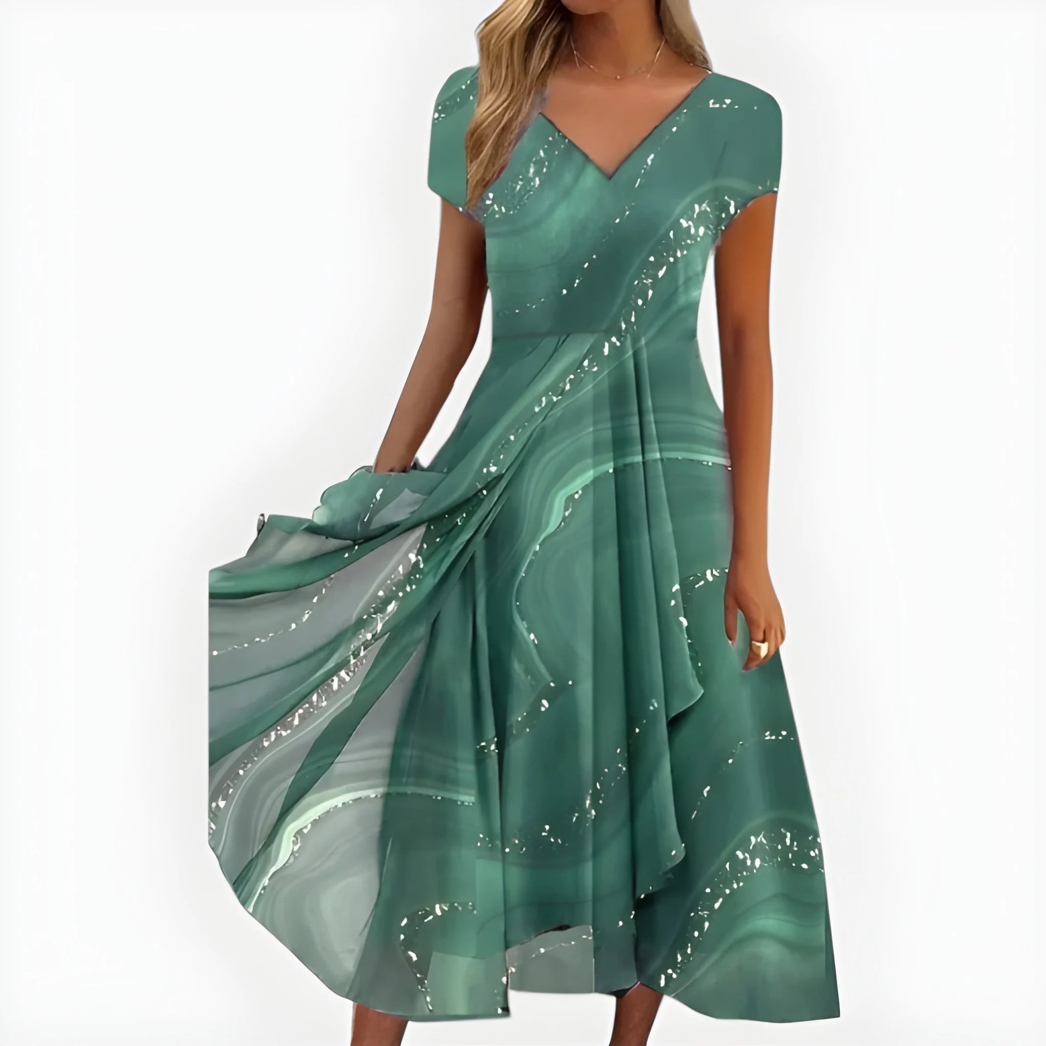 Women's Elegant Flowy Midi Summer Dress with V-Neck
