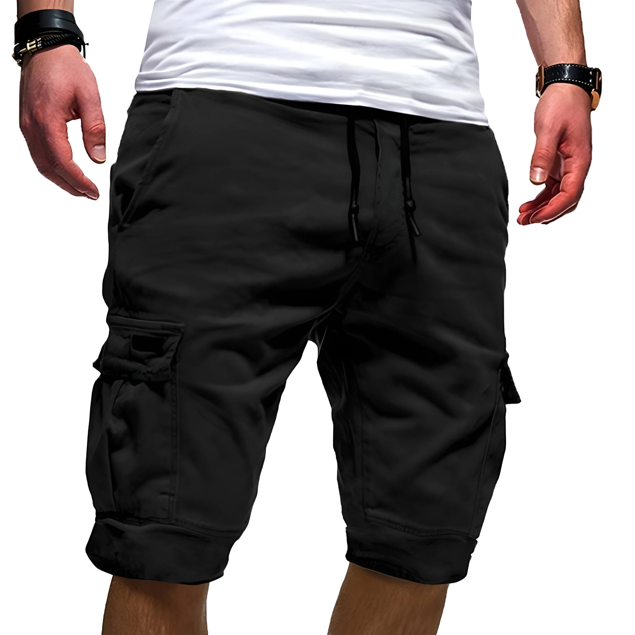 Men's Cargo Knee Length Shorts with Elastic Waist and Pockets