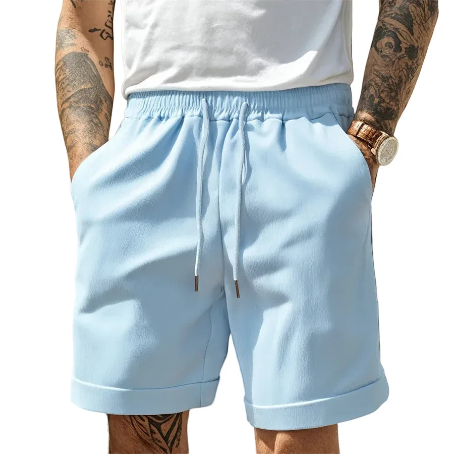 Men's Casual Knee Length Shorts with Elastic Waist and Drawstring