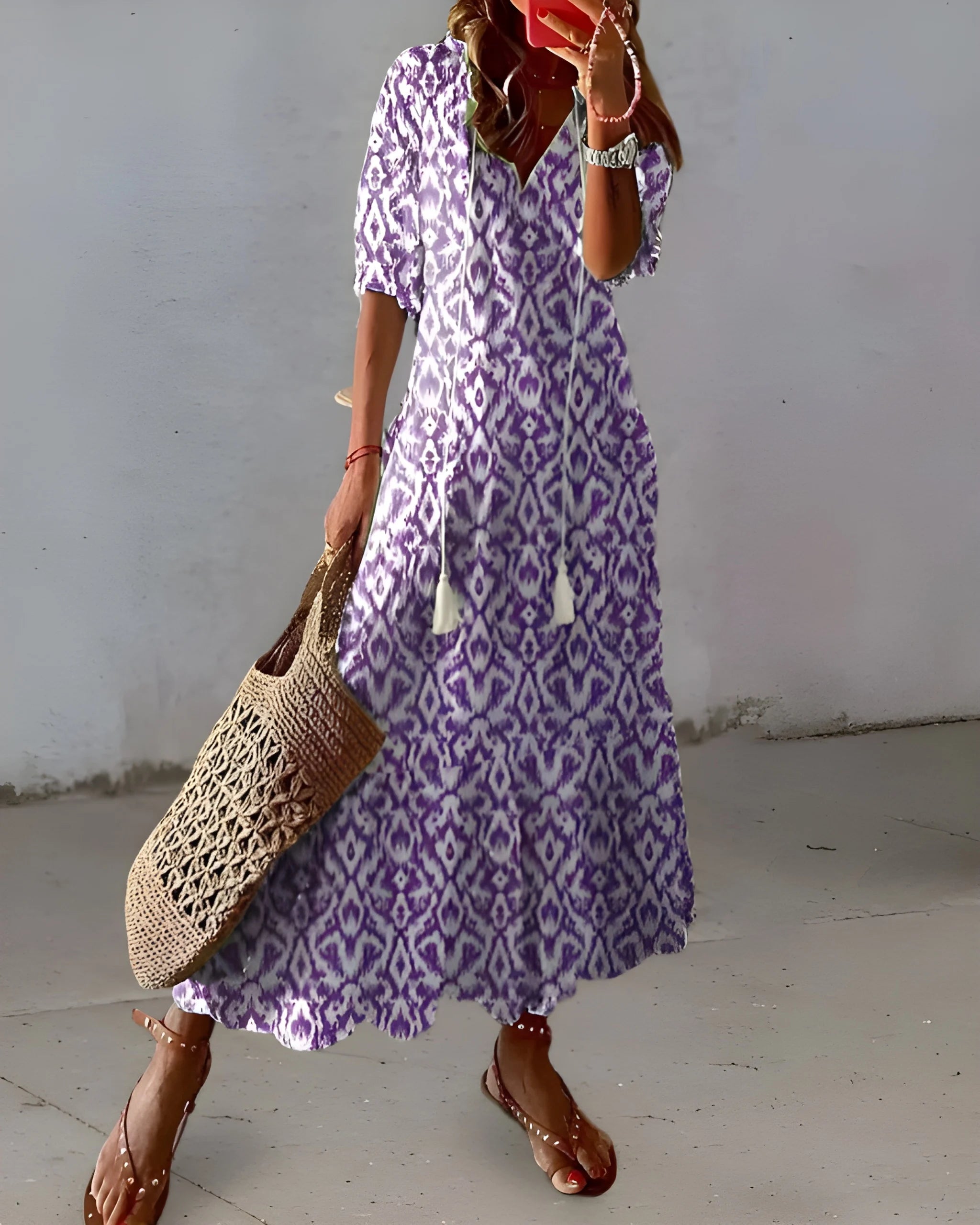 Women's Floral Boho Maxi Summer Dress with Tassel Details
