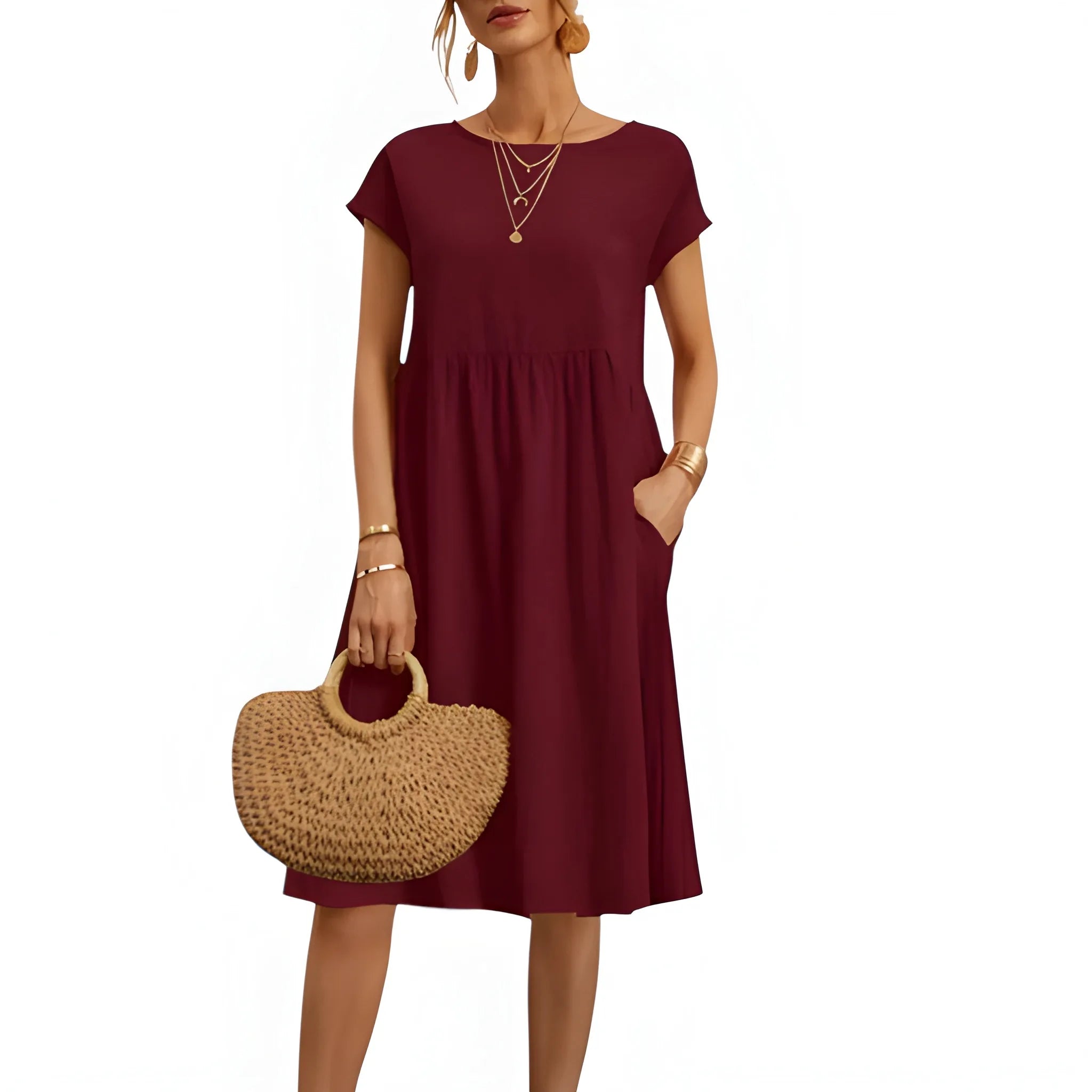 Women's Casual Loose Midi Summer Dress with Pockets
