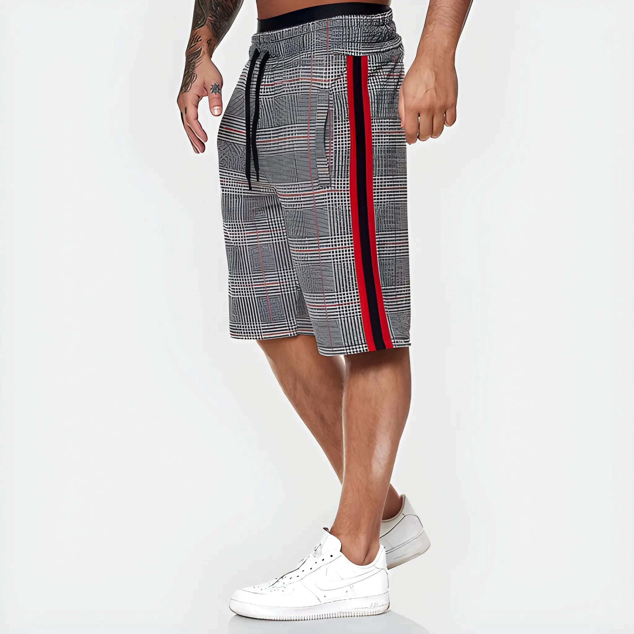 Men's Casual Plaid Shorts with Drawstring Waist and Pockets