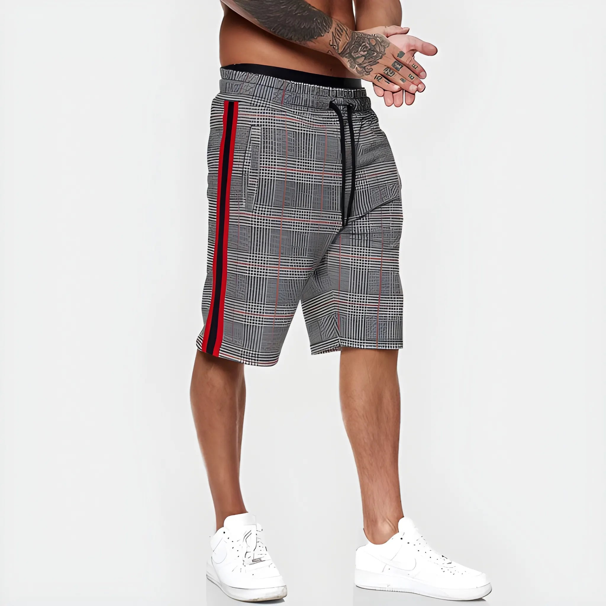 Men's Casual Plaid Shorts with Drawstring Waist and Pockets