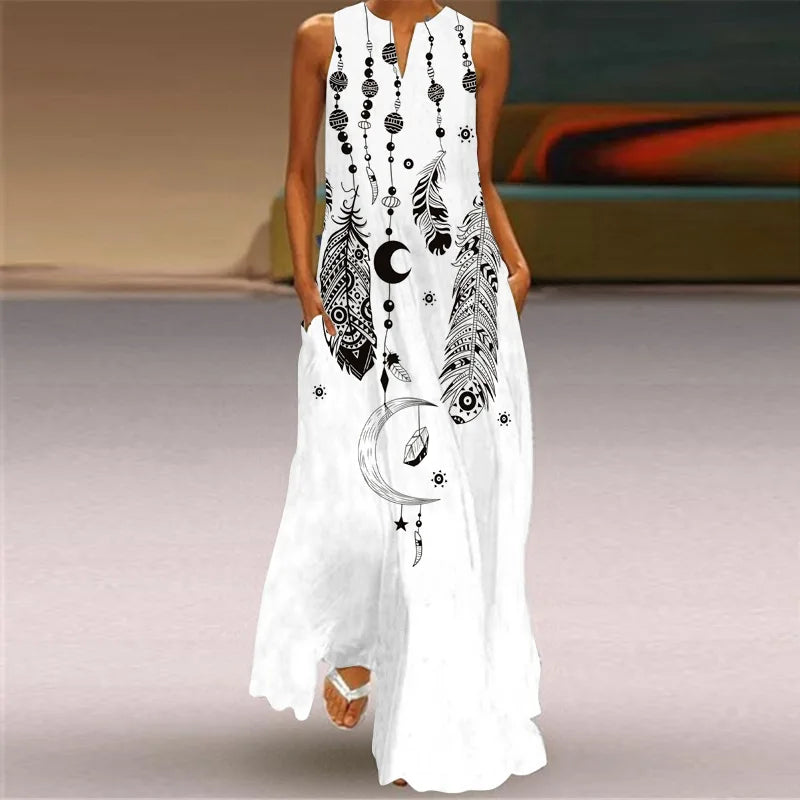 Women's Casual Maxi Summer Dress with V-Neck