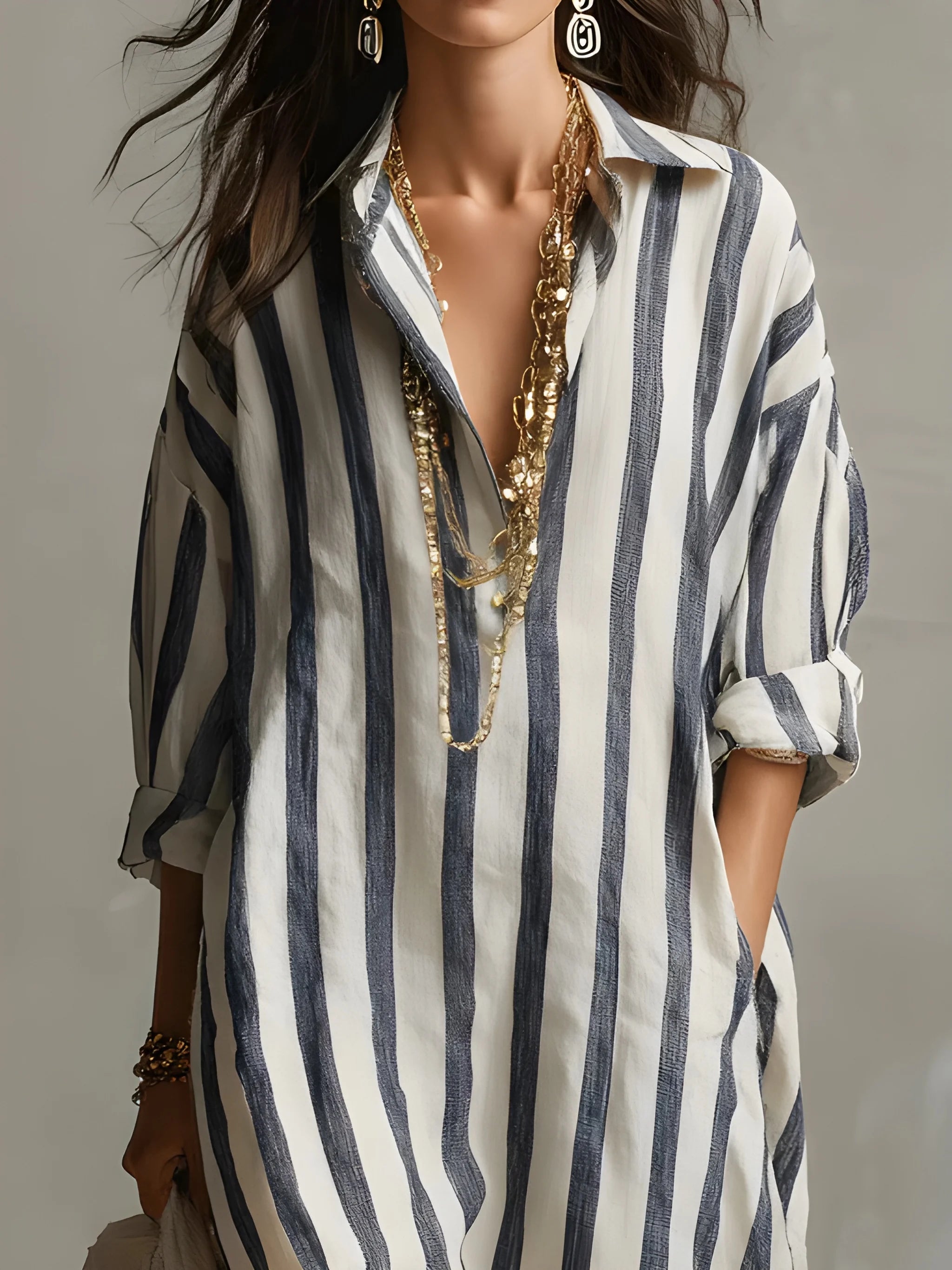 Women's Casual Loose Maxi Summer Dress with V-Neck