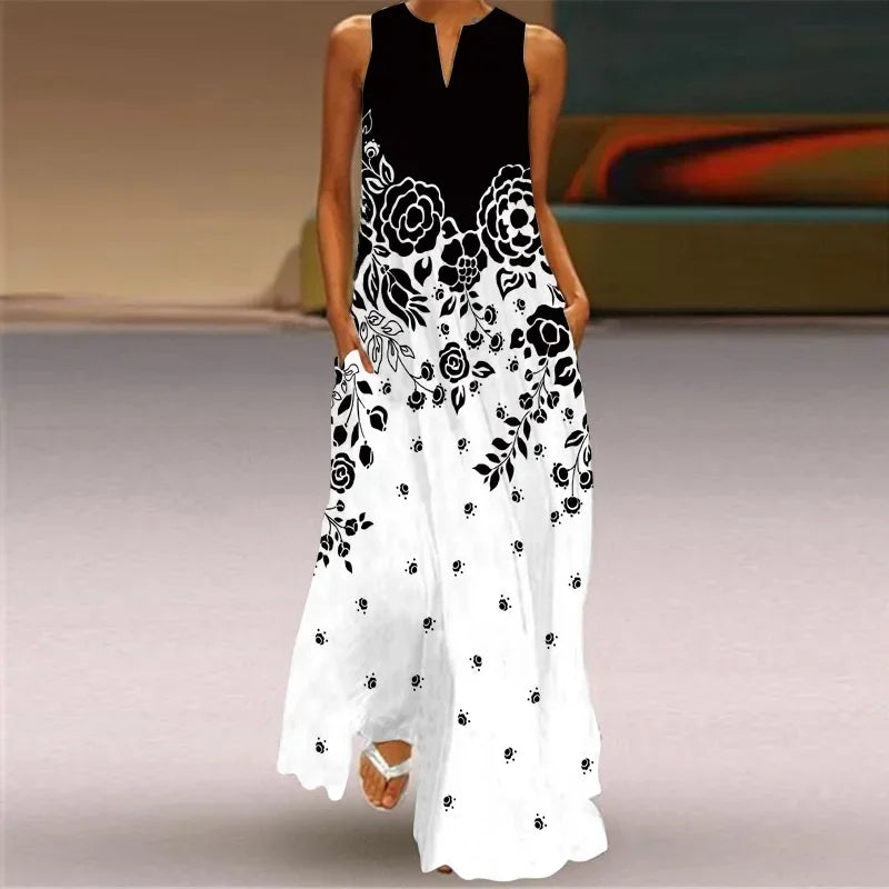 Women's Casual Maxi Summer Dress with V-Neck