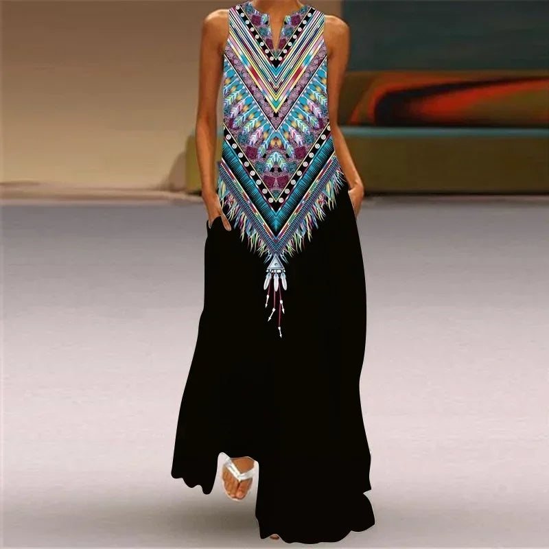 Women's Casual Maxi Summer Dress with V-Neck