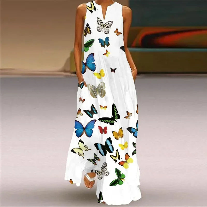 Women's Casual Maxi Summer Dress with V-Neck