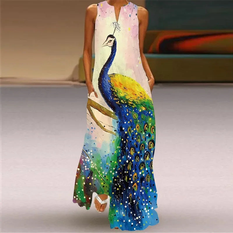 Women's Casual Maxi Summer Dress with V-Neck