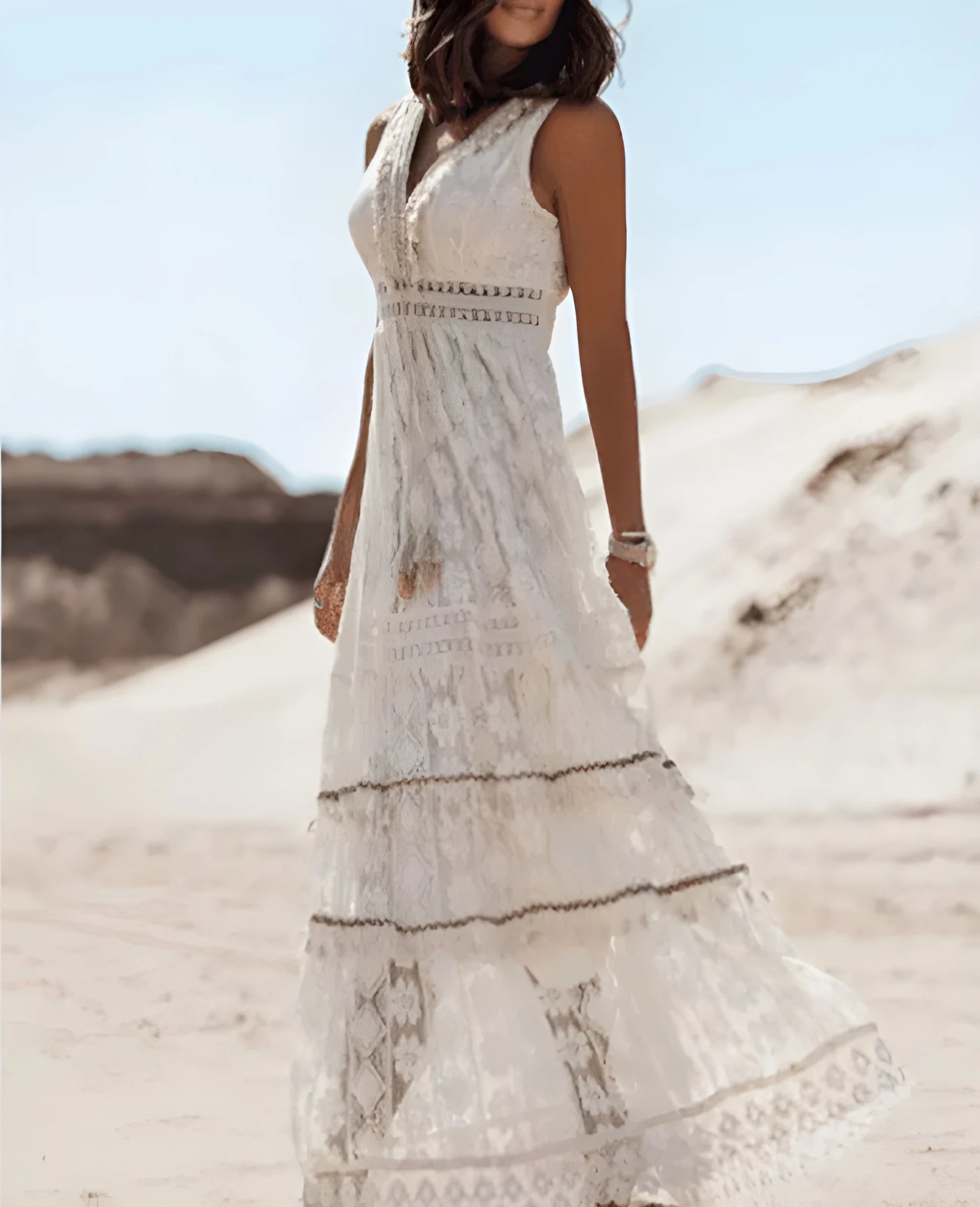 Women's Casual Boho Maxi Summer Dress with V-Neck