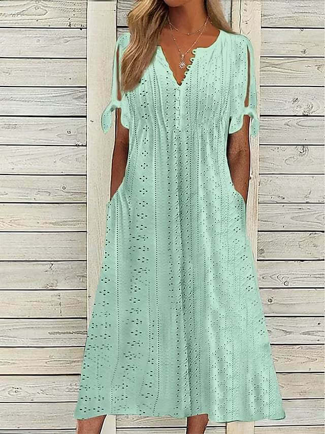Women's Casual Flowy Midi Summer Dress with Short Sleeves