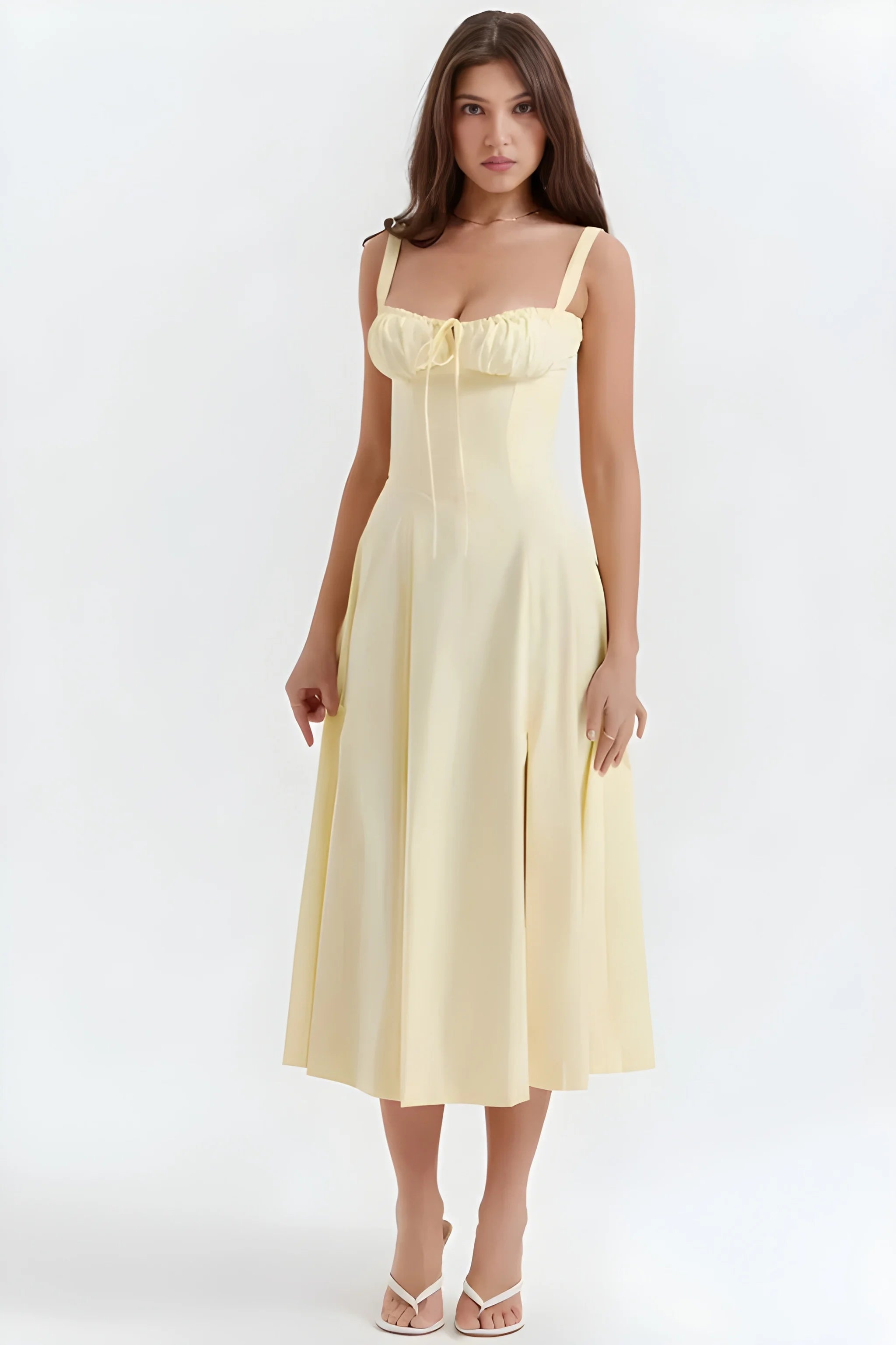 Women's Feminine Fashionable Midi Summer Dress with Bustier Bodice and Adjustable Straps