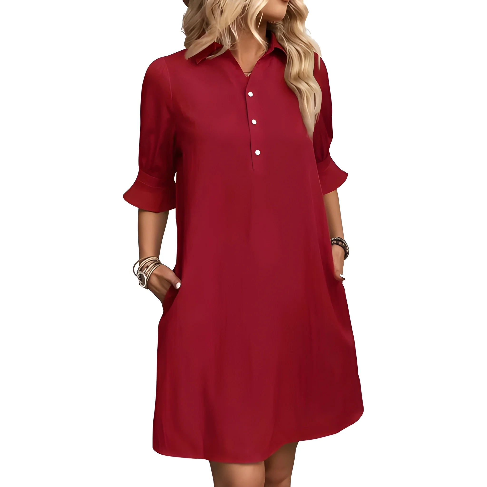 Women's Casual Loose Mini Summer Dress with Button Front