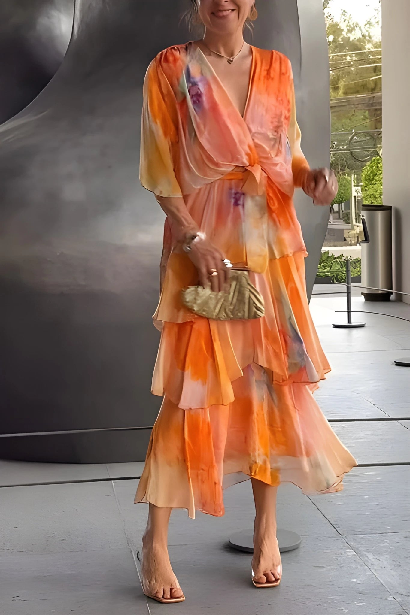 Women's Boho Printed Maxi Summer Dress with Tiered Skirt