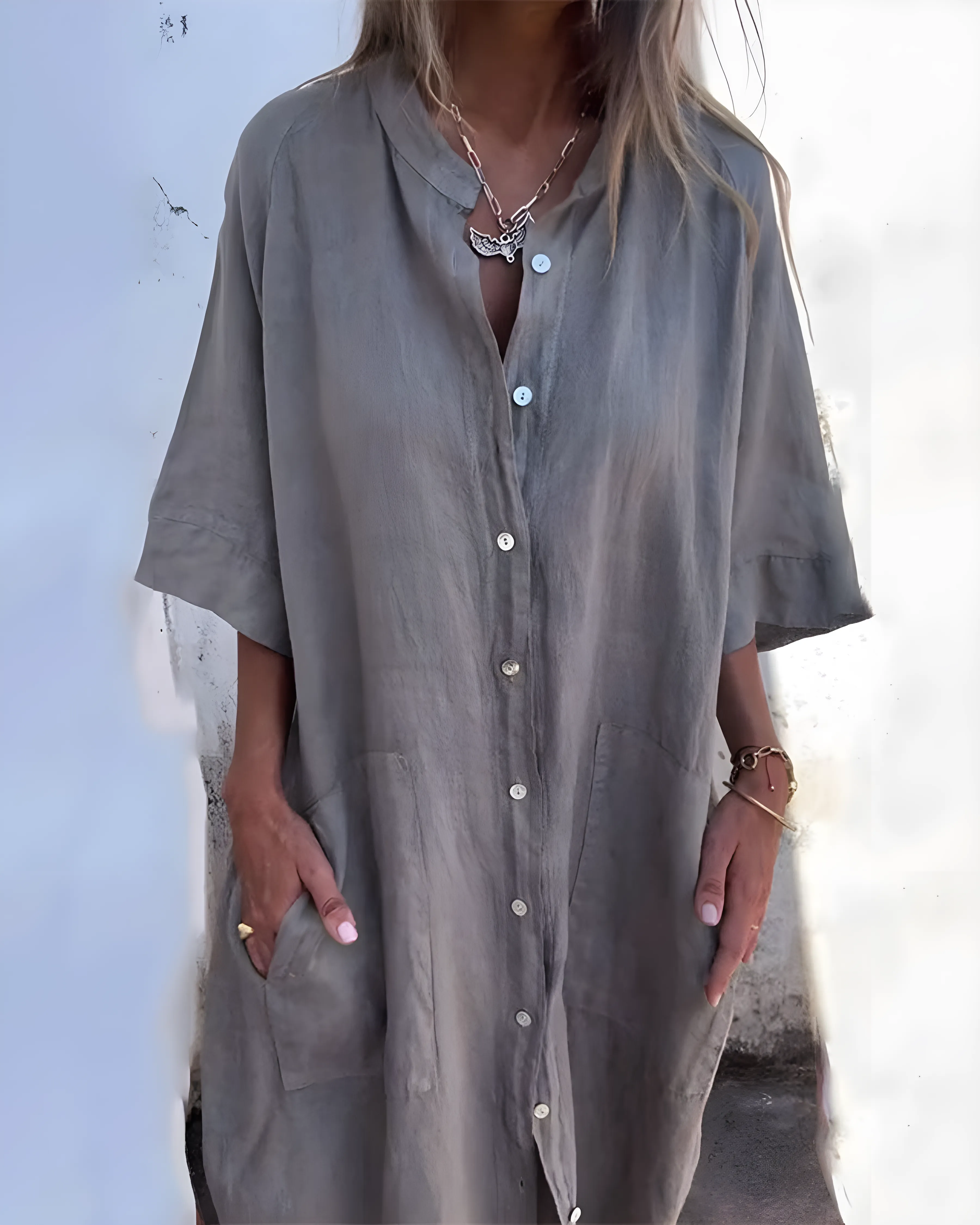 Women's Casual Boho Maxi Summer Dress with Half Sleeve