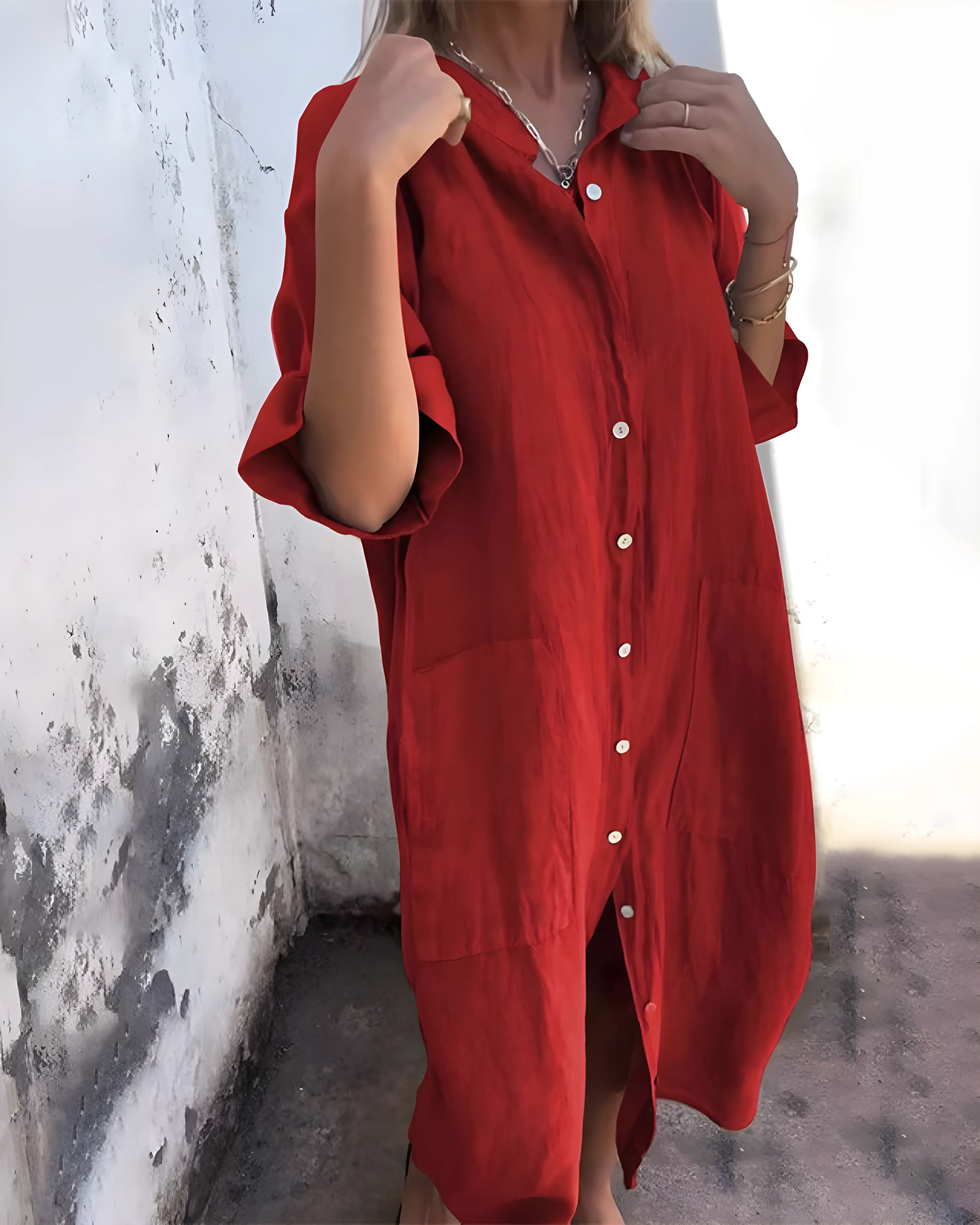 Women's Casual Boho Maxi Summer Dress with Half Sleeve