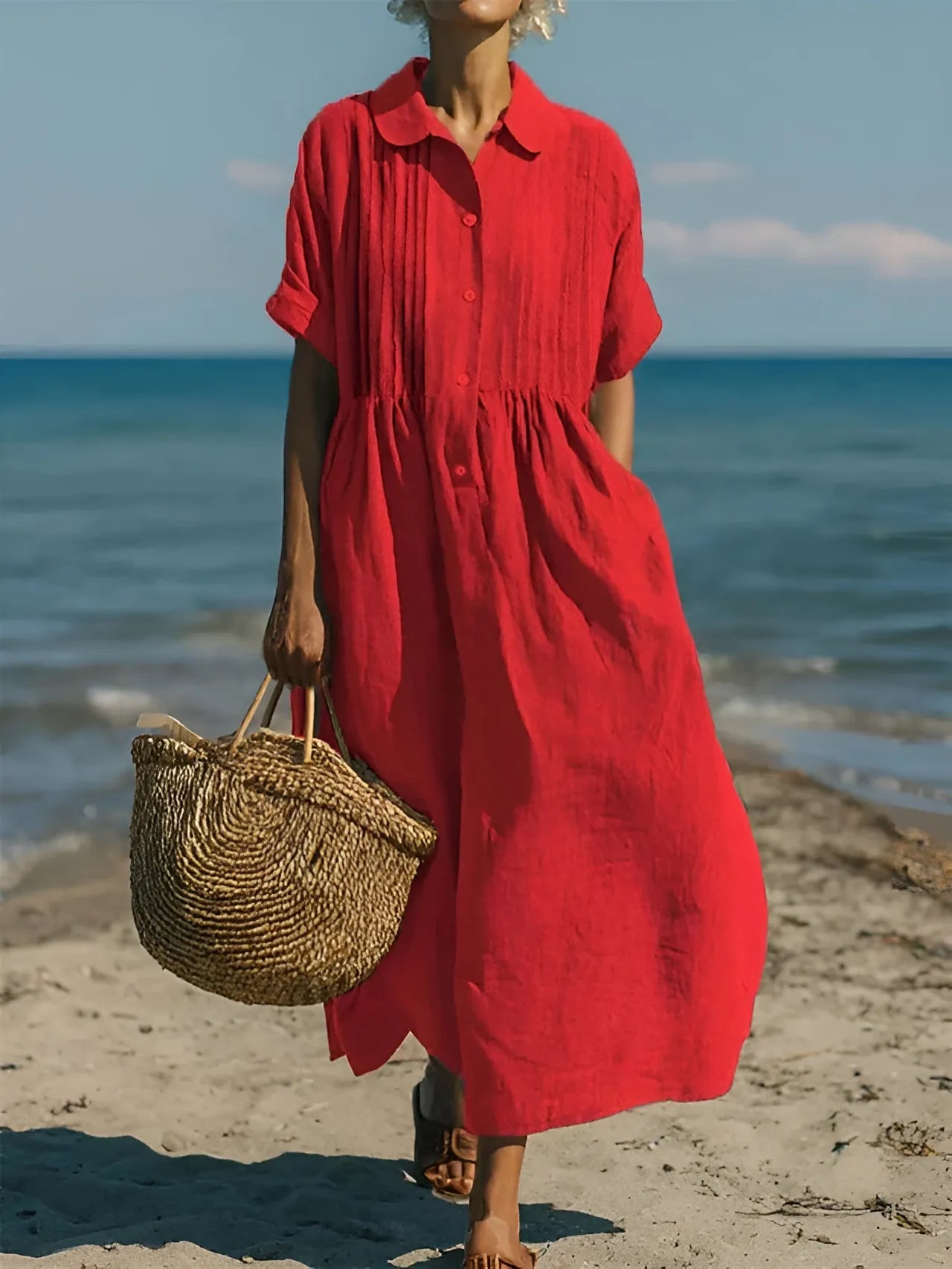 Women's Casual Elegant Midi Summer Dress with Short Sleeve