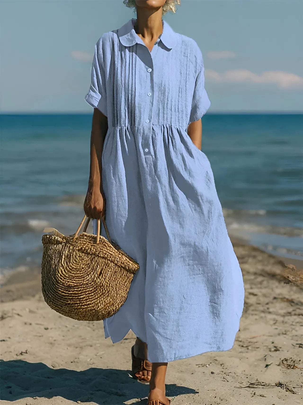 Women's Casual Elegant Midi Summer Dress with Short Sleeve