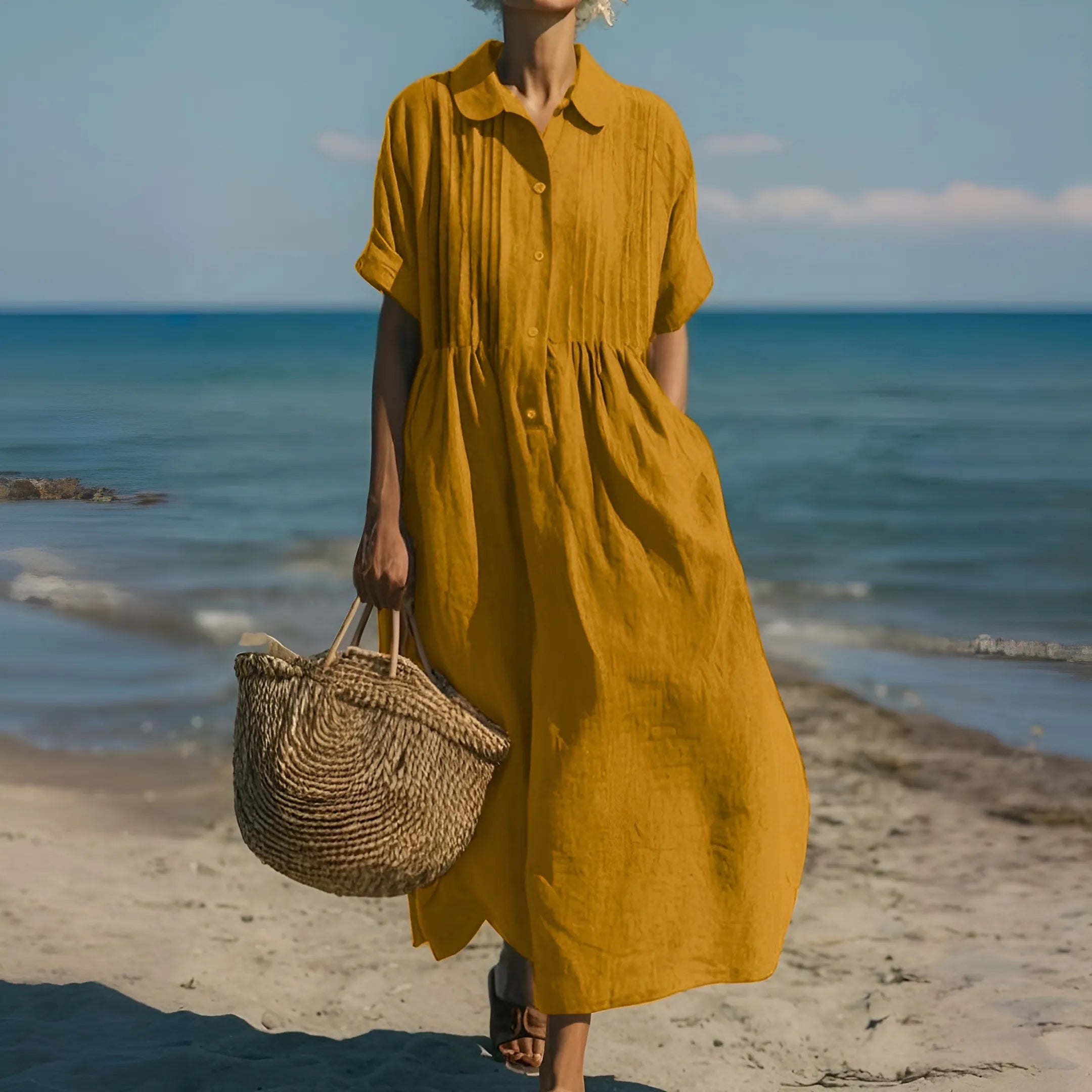 Women's Casual Elegant Midi Summer Dress with Short Sleeve