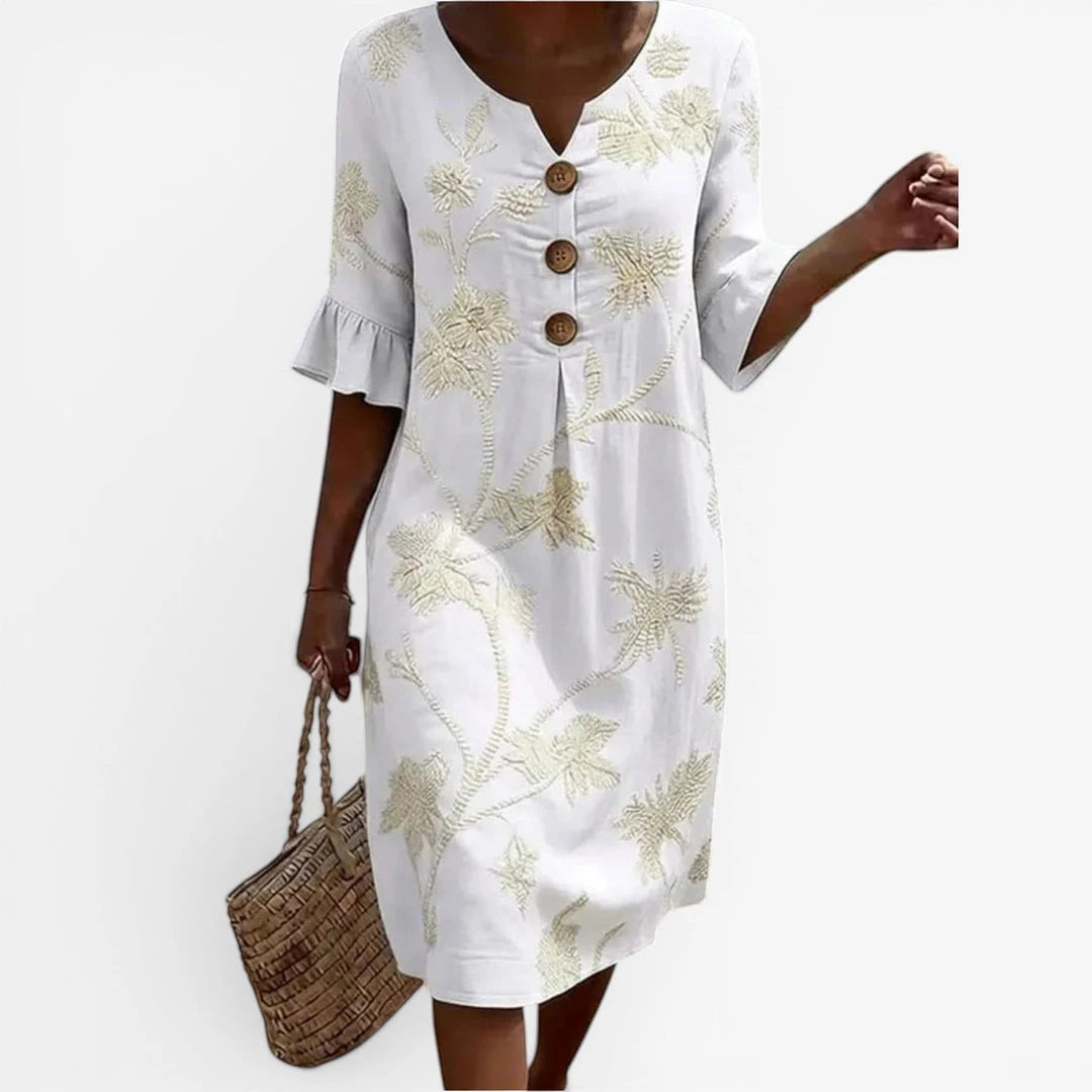Women's Casual Floral Midi Summer Dress with V-Neck