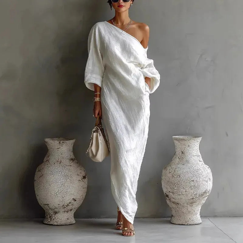 Women's Casual Loose Maxi Summer Dress with One Shoulder