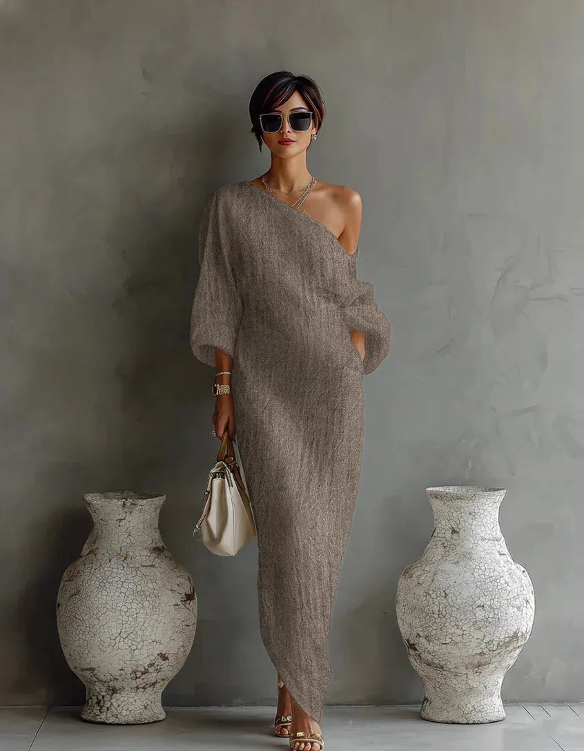 Women's Casual Loose Maxi Summer Dress with One Shoulder