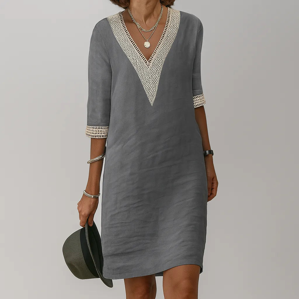 Women's Casual Loose Midi Summer Dress with 3/4 Sleeve