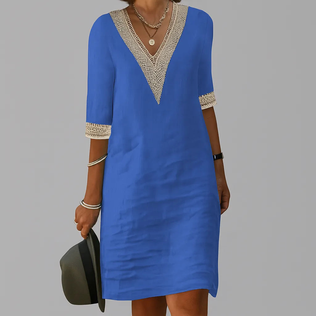 Women's Casual Loose Midi Summer Dress with 3/4 Sleeve
