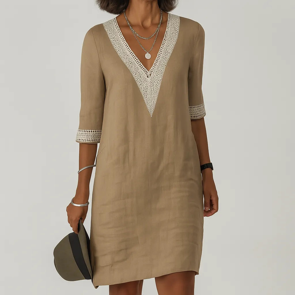 Women's Casual Loose Midi Summer Dress with 3/4 Sleeve