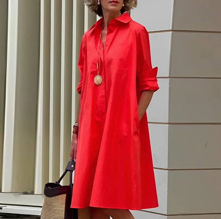 Women's Casual Loose Midi Summer Dress with Long Sleeve