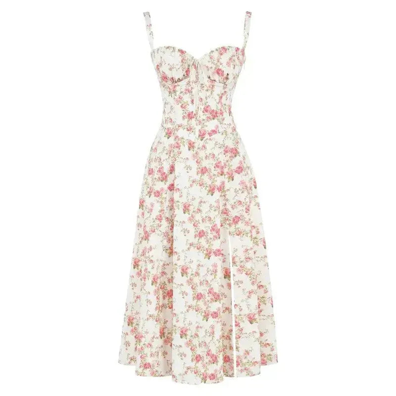 Women's Casual Midi Summer Dress with Sweetheart Neck and Slit