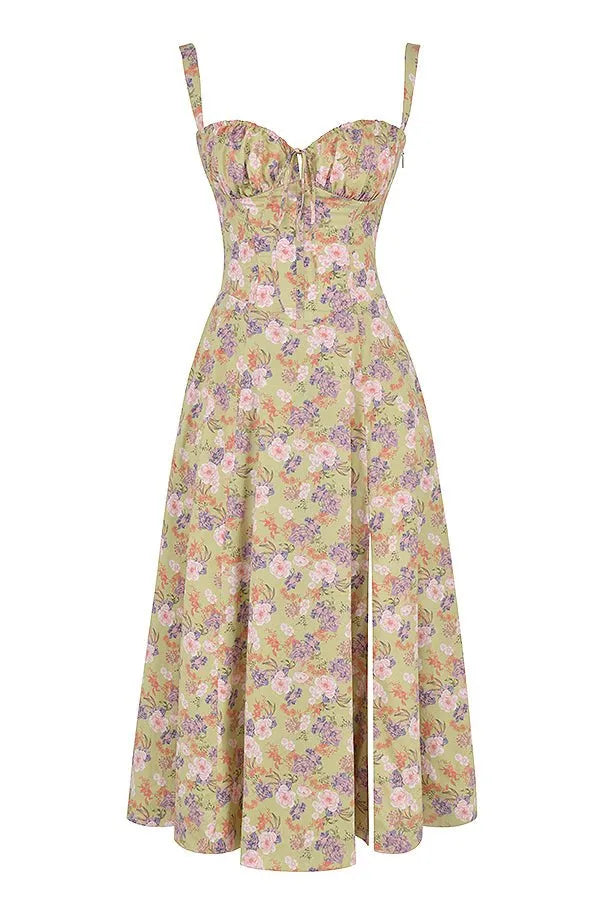 Women's Casual Midi Summer Dress with Sweetheart Neck and Slit