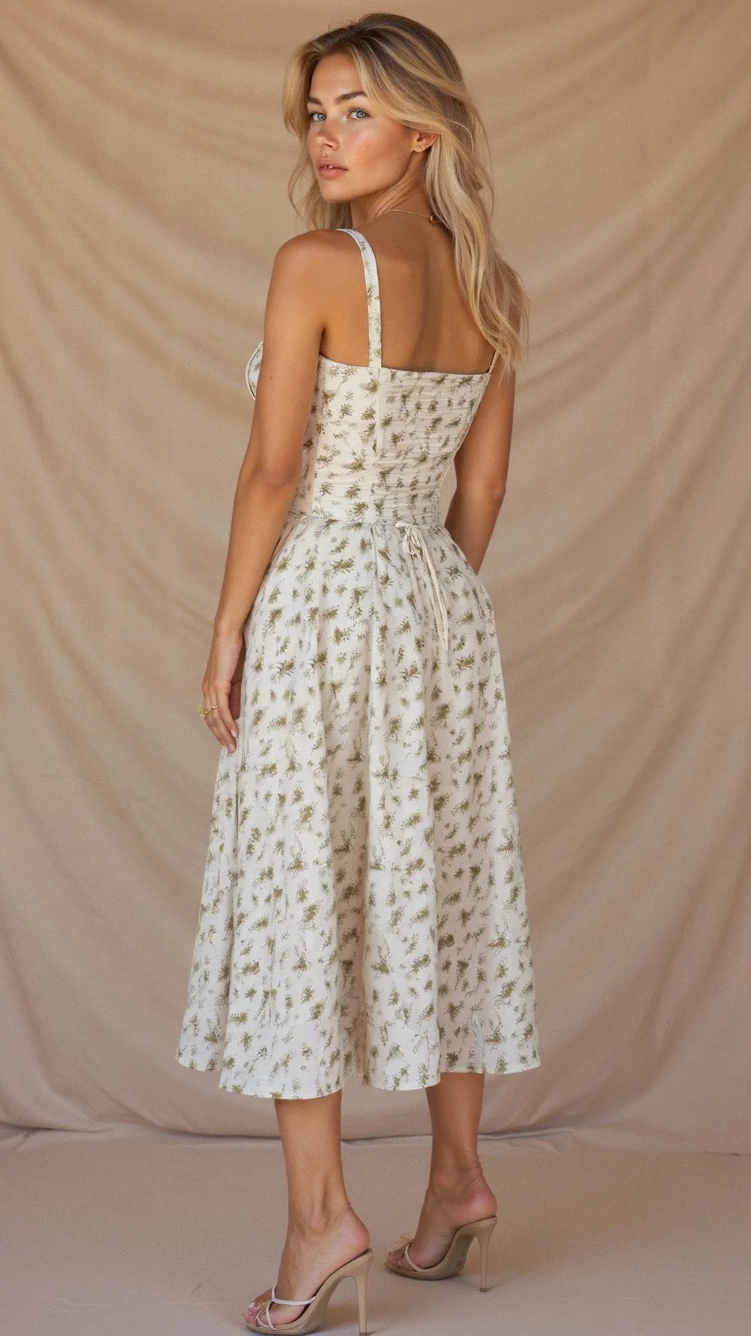 Women's Casual Midi Summer Dress with Sweetheart Neck and Slit