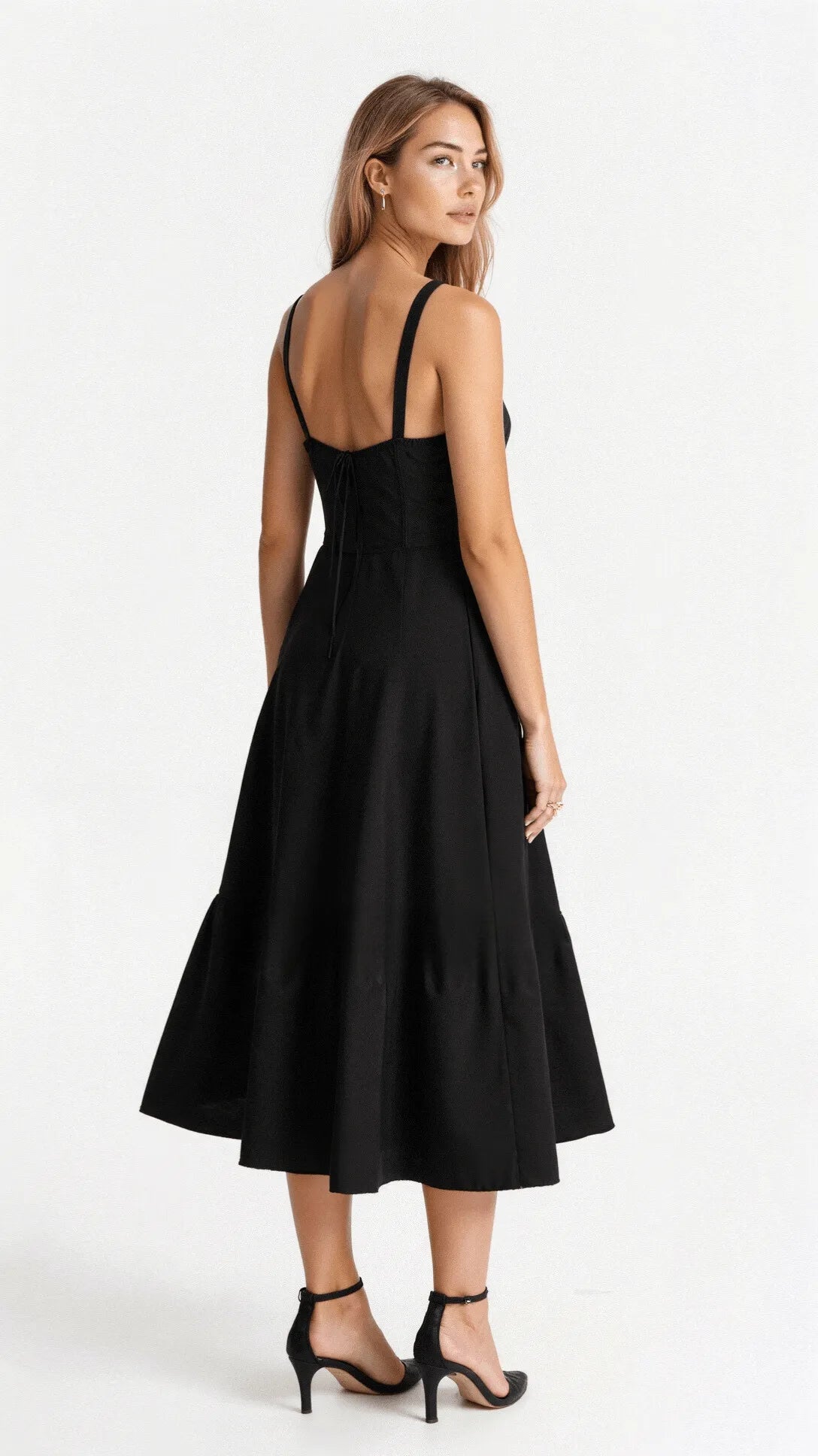 Women's Casual Midi Summer Dress with Sweetheart Neck and Slit