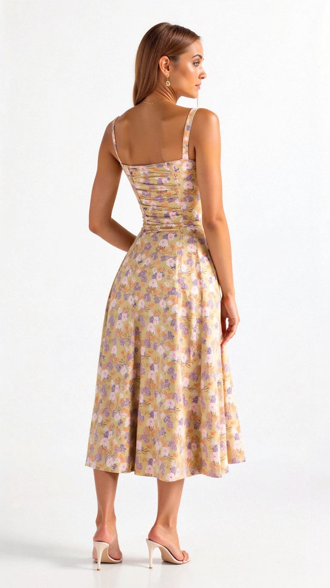 Women's Casual Midi Summer Dress with Sweetheart Neck and Slit