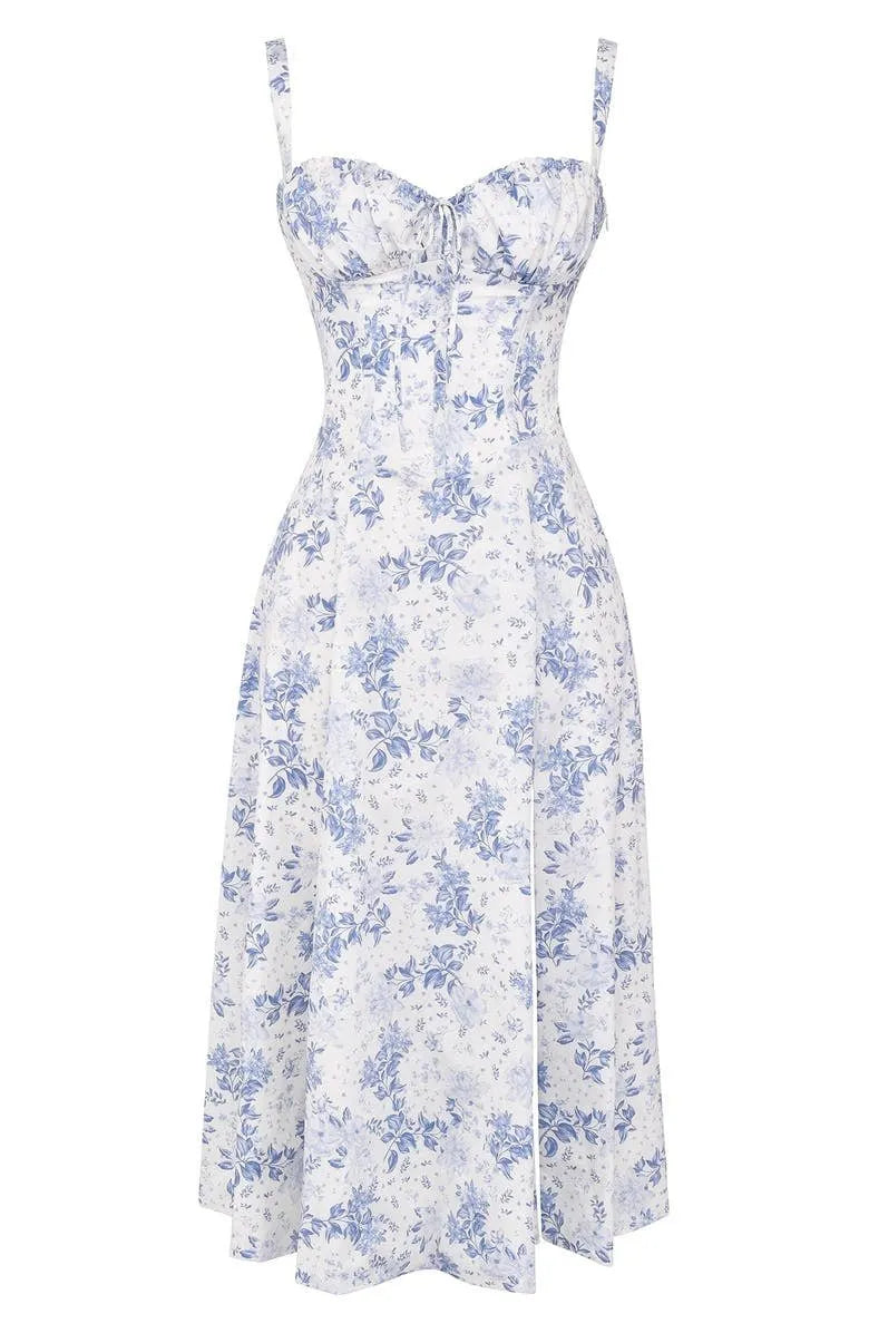 Women's Casual Midi Summer Dress with Sweetheart Neck and Slit