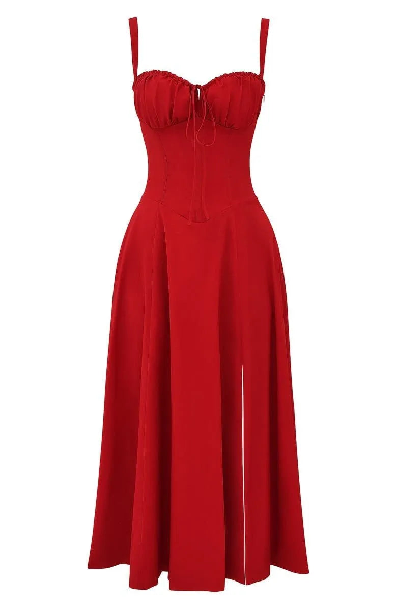 Women's Casual Midi Summer Dress with Sweetheart Neck and Slit