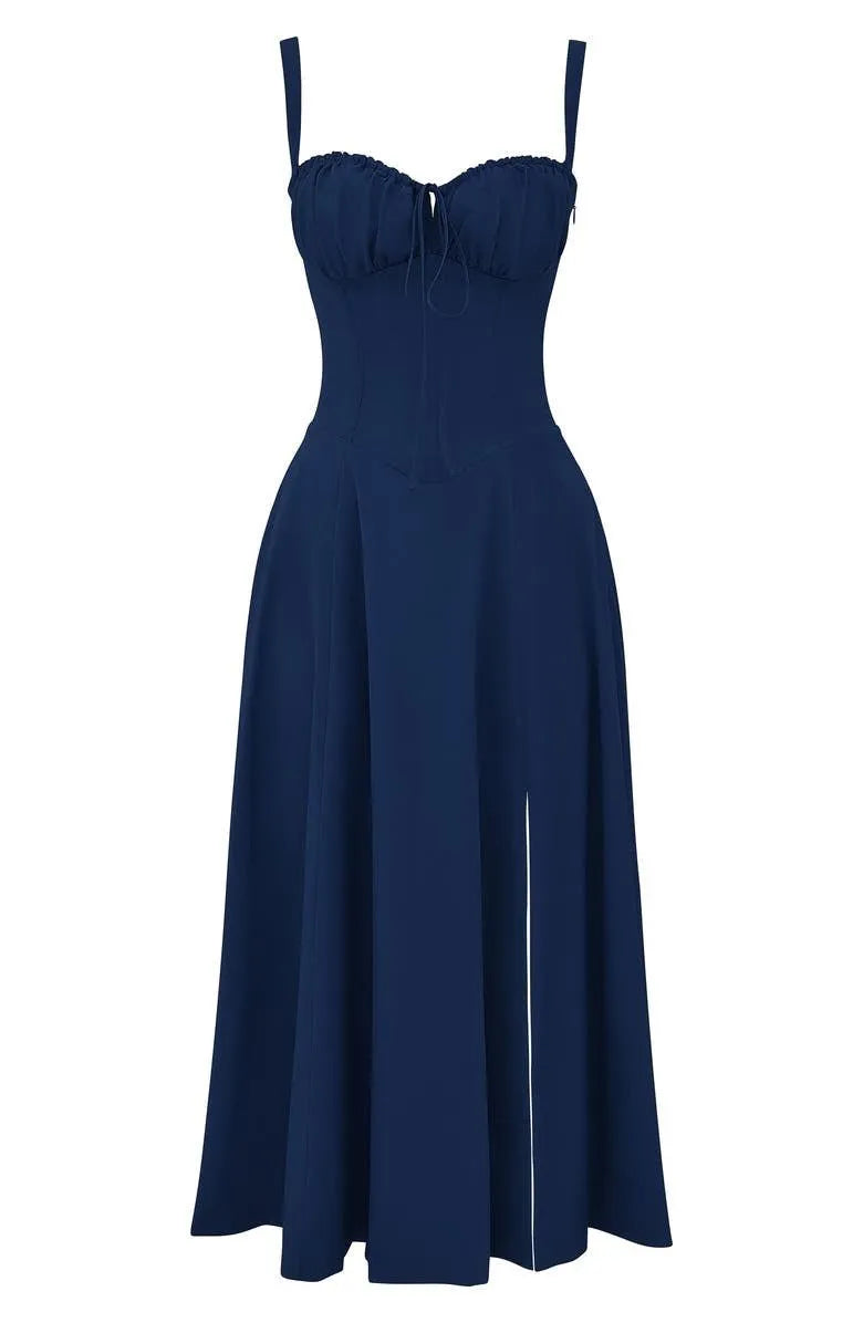 Women's Casual Midi Summer Dress with Sweetheart Neck and Slit