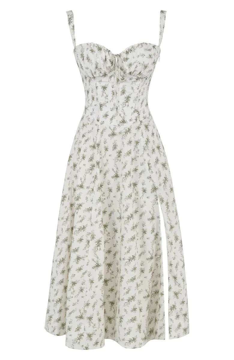 Women's Casual Midi Summer Dress with Sweetheart Neck and Slit