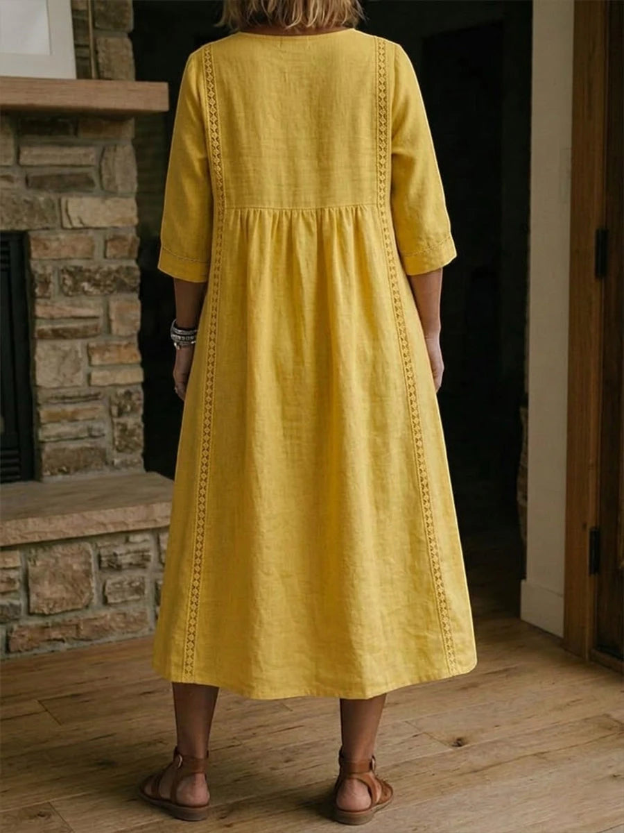 Women's Casual Midi Summer Dress with V-Neck