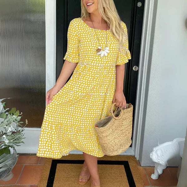 Women's Casual Polka Dot Midi Summer Dress with Tiered Detailing