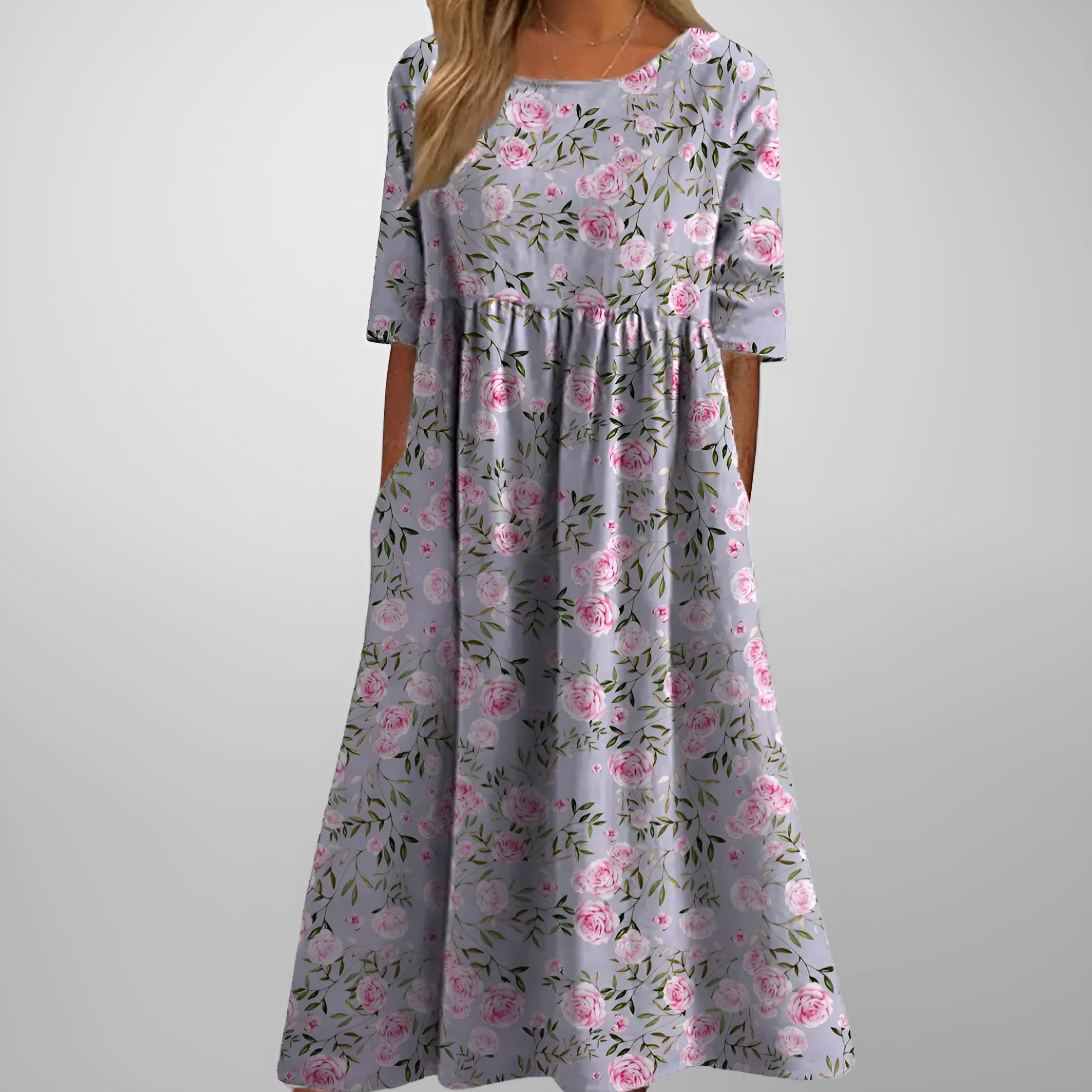 Women's Casual Printed Midi Summer Dress with Short Sleeve