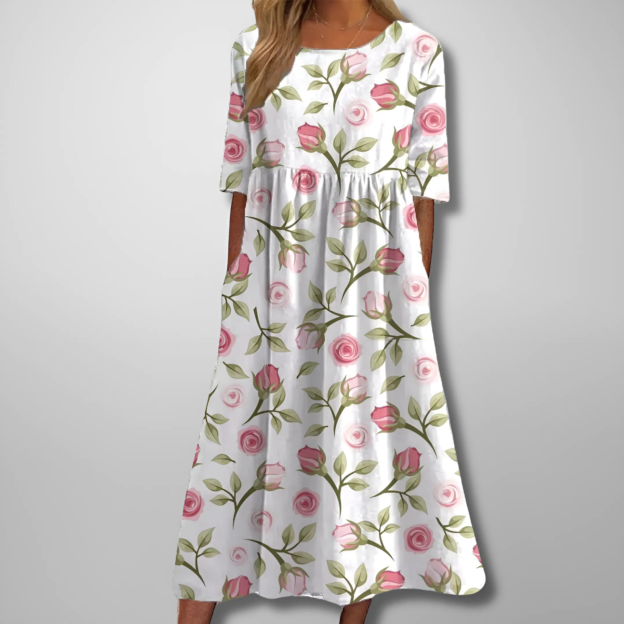 Women's Casual Printed Midi Summer Dress with Short Sleeve