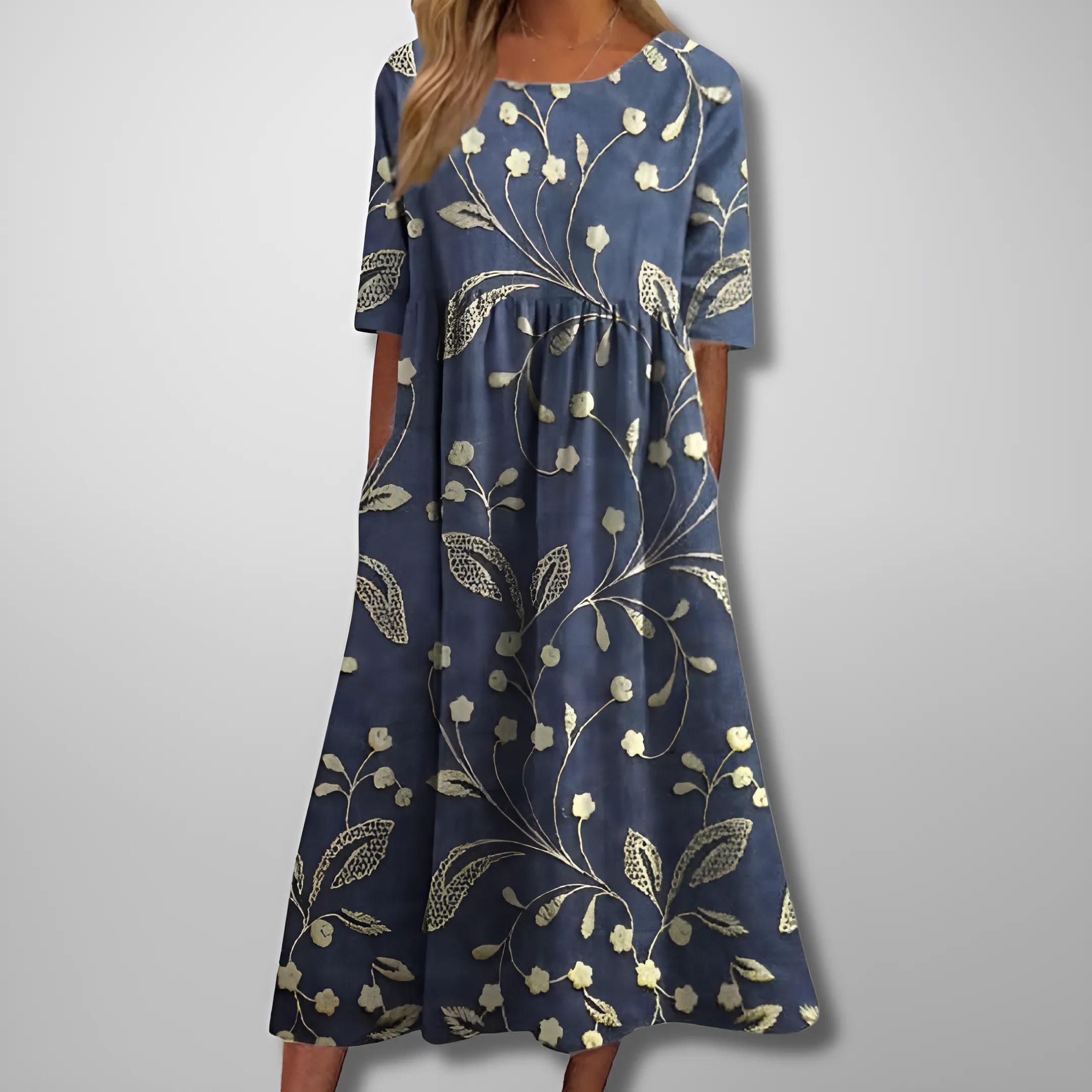 Women's Casual Printed Midi Summer Dress with Short Sleeve