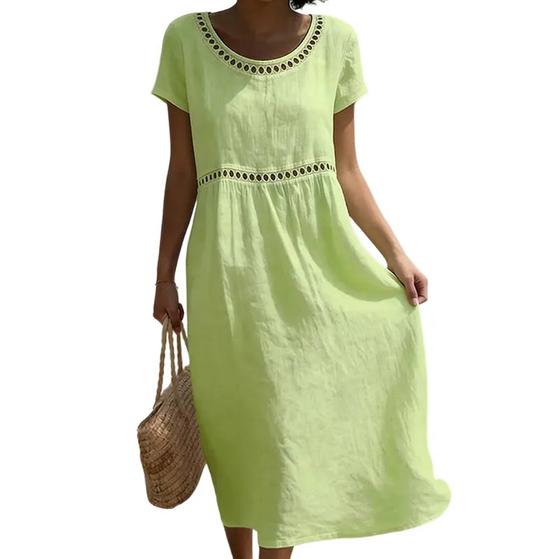 Women's Casual Short Sleeve Midi Summer Dress with Lace