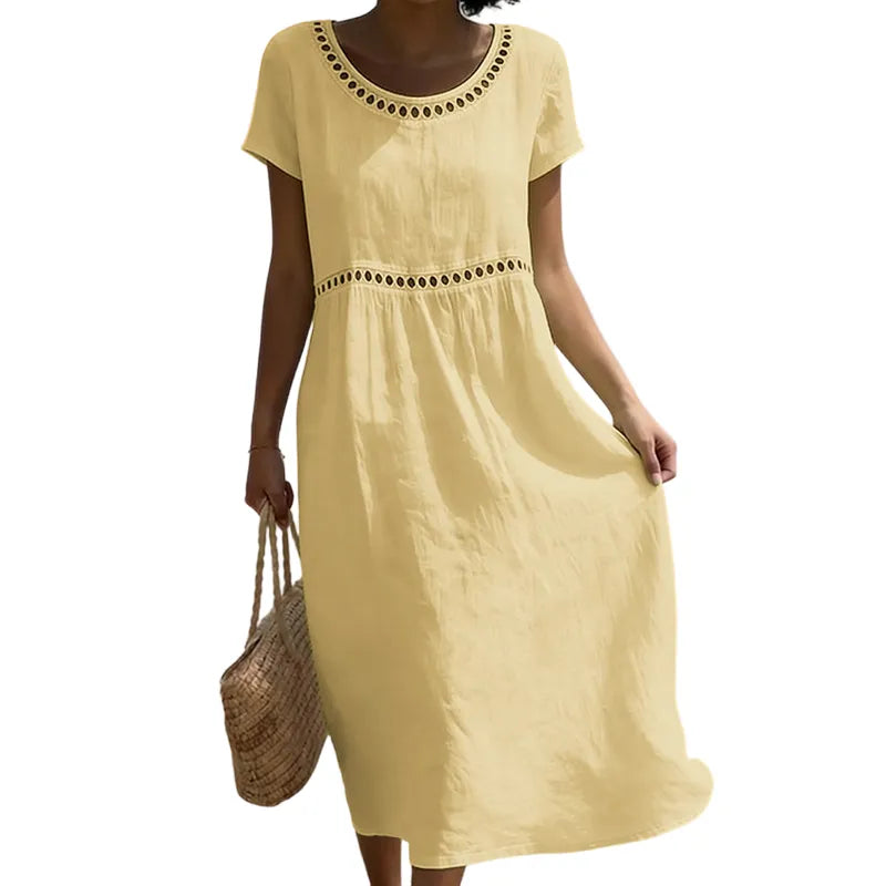 Women's Casual Short Sleeve Midi Summer Dress with Lace