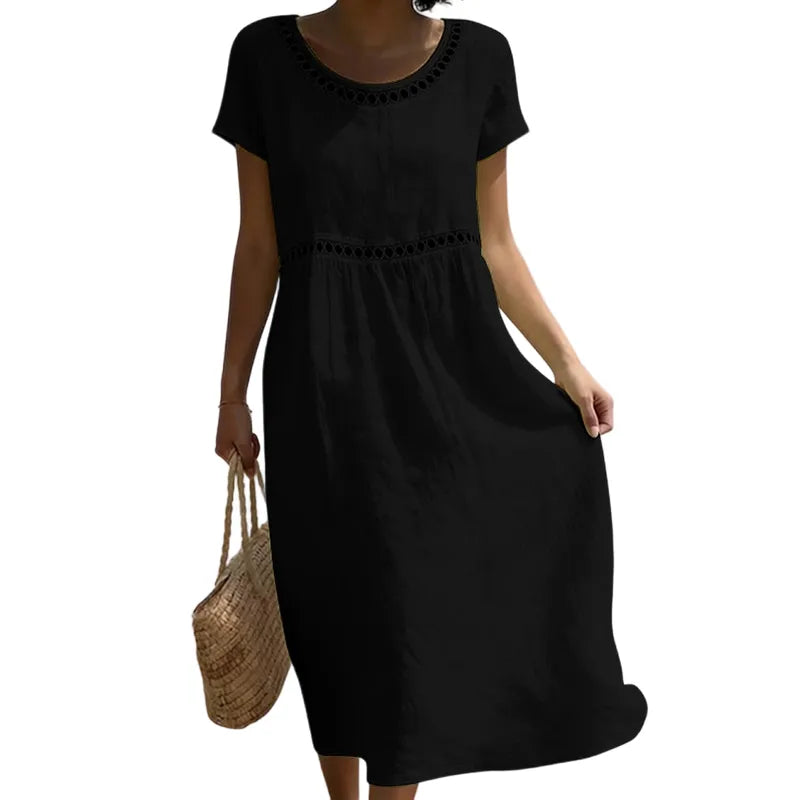Women's Casual Short Sleeve Midi Summer Dress with Lace