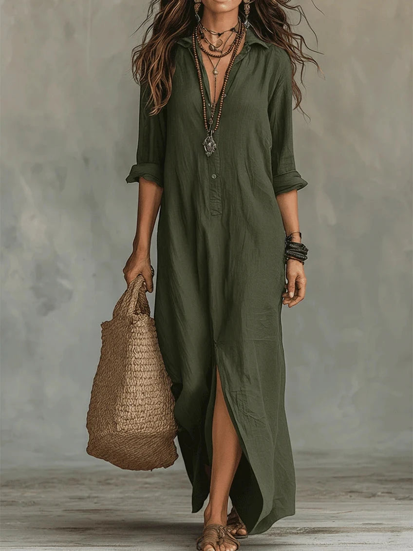 Women's Casual Summer Maxi Dress with Long Sleeves
