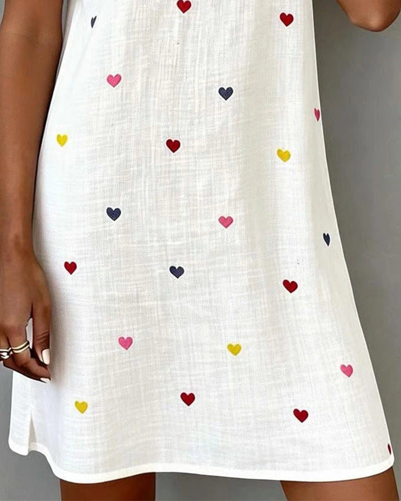 Women's Casual Mini Summer Dress with V-Neck and Puff Sleeve