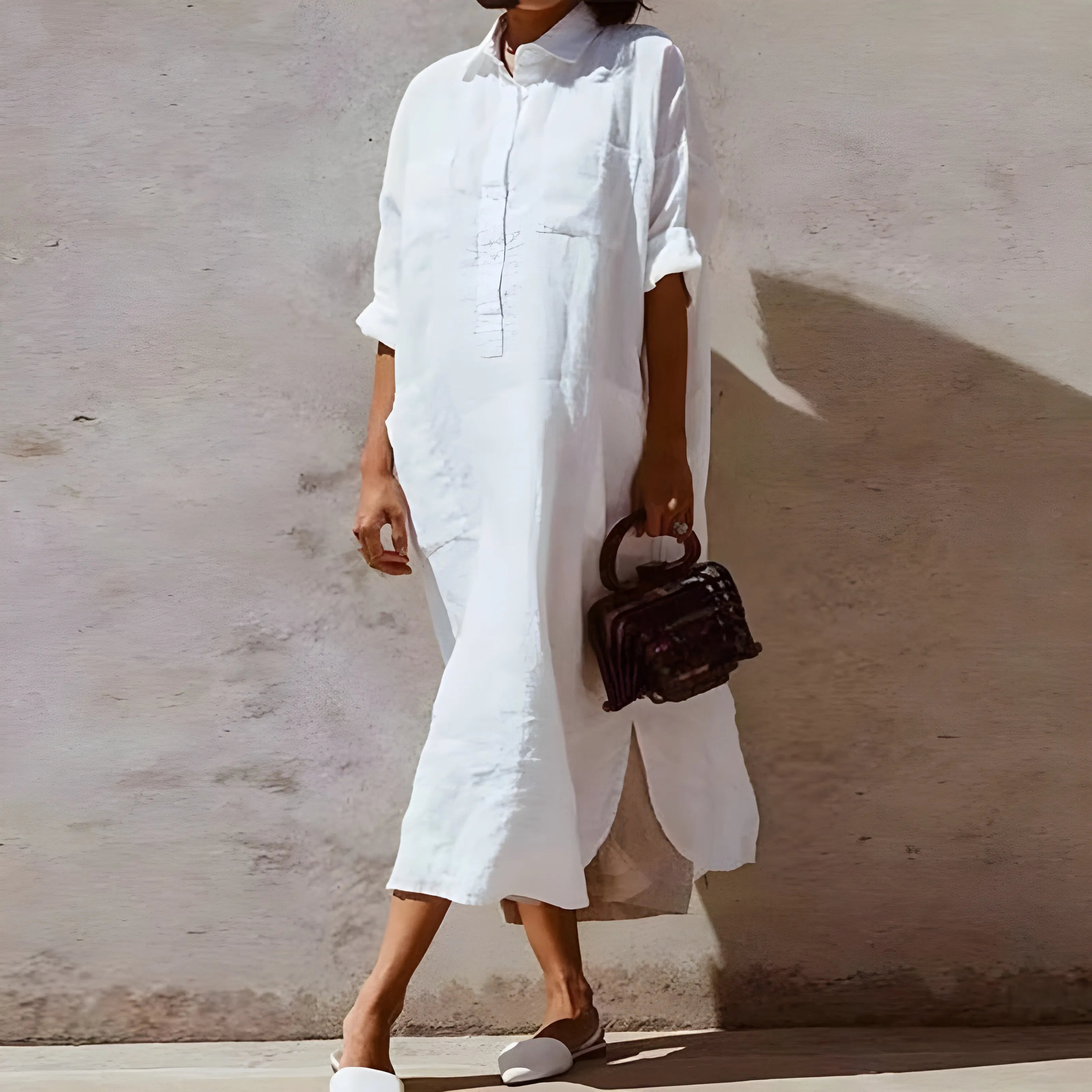 Women's Casual V-Neck Midi Summer Dress with Slit
